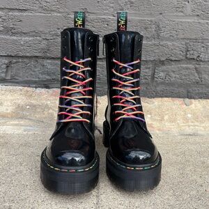 Rare Jadon Hi Dr. Martens Rainbow Patent Platform Boots